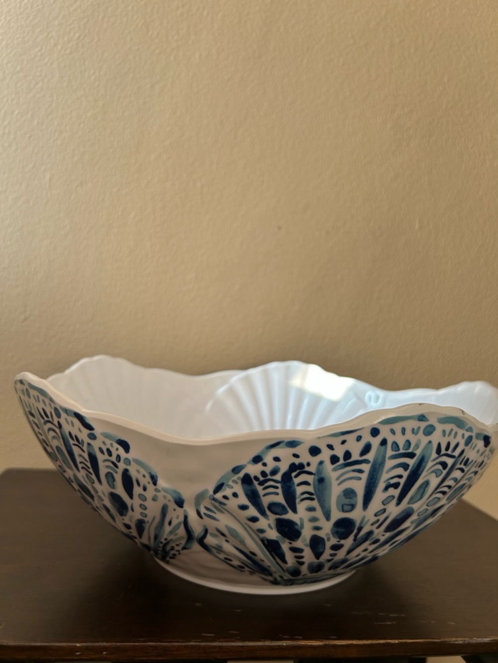 Sigrid Olsen Melamine Bowl Oyster Print Blue White  Nautical 12” Diam New
